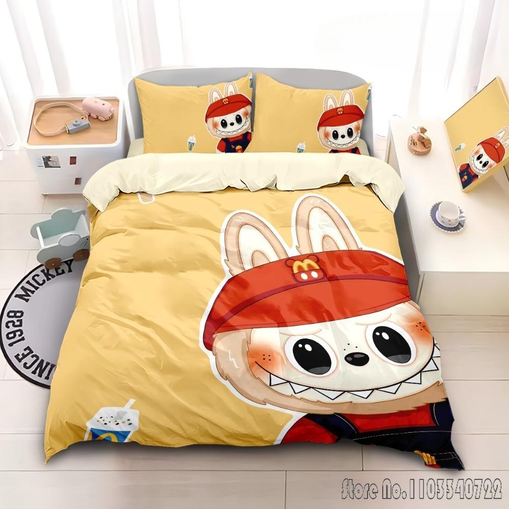Cute Teeth New Anime La-BuBu Pink Duvet Cover Set HD Comforter Cover for Kids Bedding Sets Bedclothes Bedroom Decor