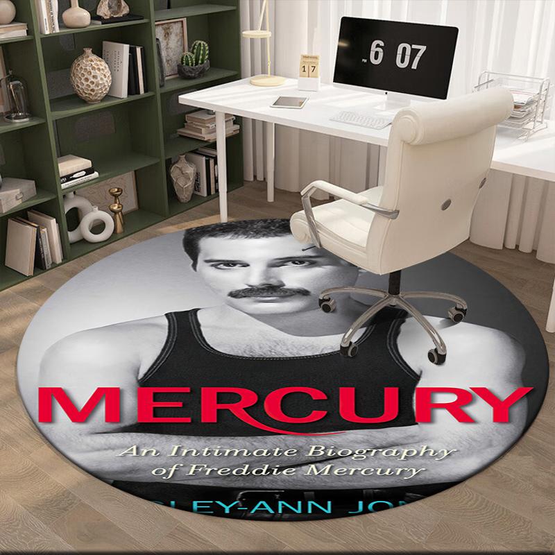 1pc Freddie Mercury Retro Poster Round Carpet Painted Printed Circular Carpet, Home Door Mat, Outdoor Travel Protection Carpet