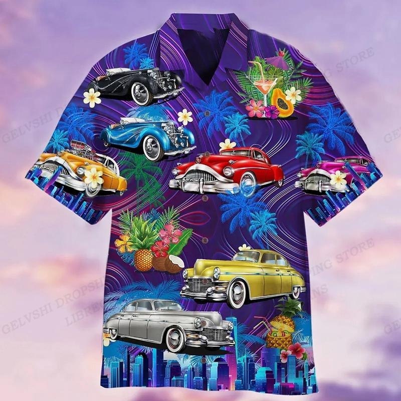 Camicia Hawaiana da Uomo Stampa Grafica Auto Camicie Uomo Moda Casual Blusa da Spiaggia Vacanza Revers Motocicletta Camisa