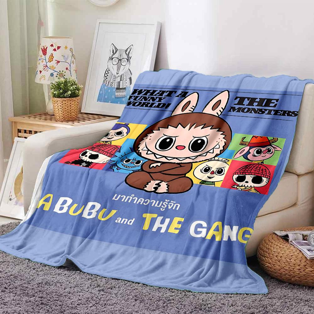 1Pc Labubu Cute Cartoon Blanket Soft Comfortable Polyester Blanket All Season Cozy Throw Bedroom Office Outdoor Use Christmas Gift Choice Print Home B