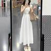 Blue square neck suspender dress women's summer new splicing skirt high-end waist and thin dress