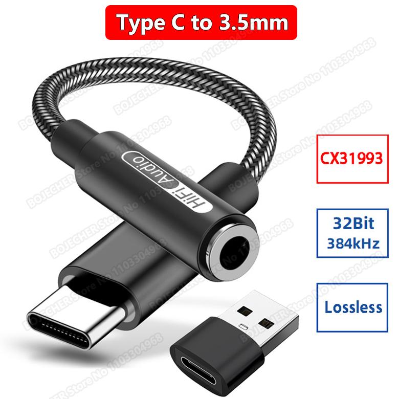 

USB Type C to 3.5mm Earphone Adapter ALC5686 CX31993 HiFi DAC USB C To 3.5mm Jack Headphone Audio AUX Cable For Xiaomi Huawei