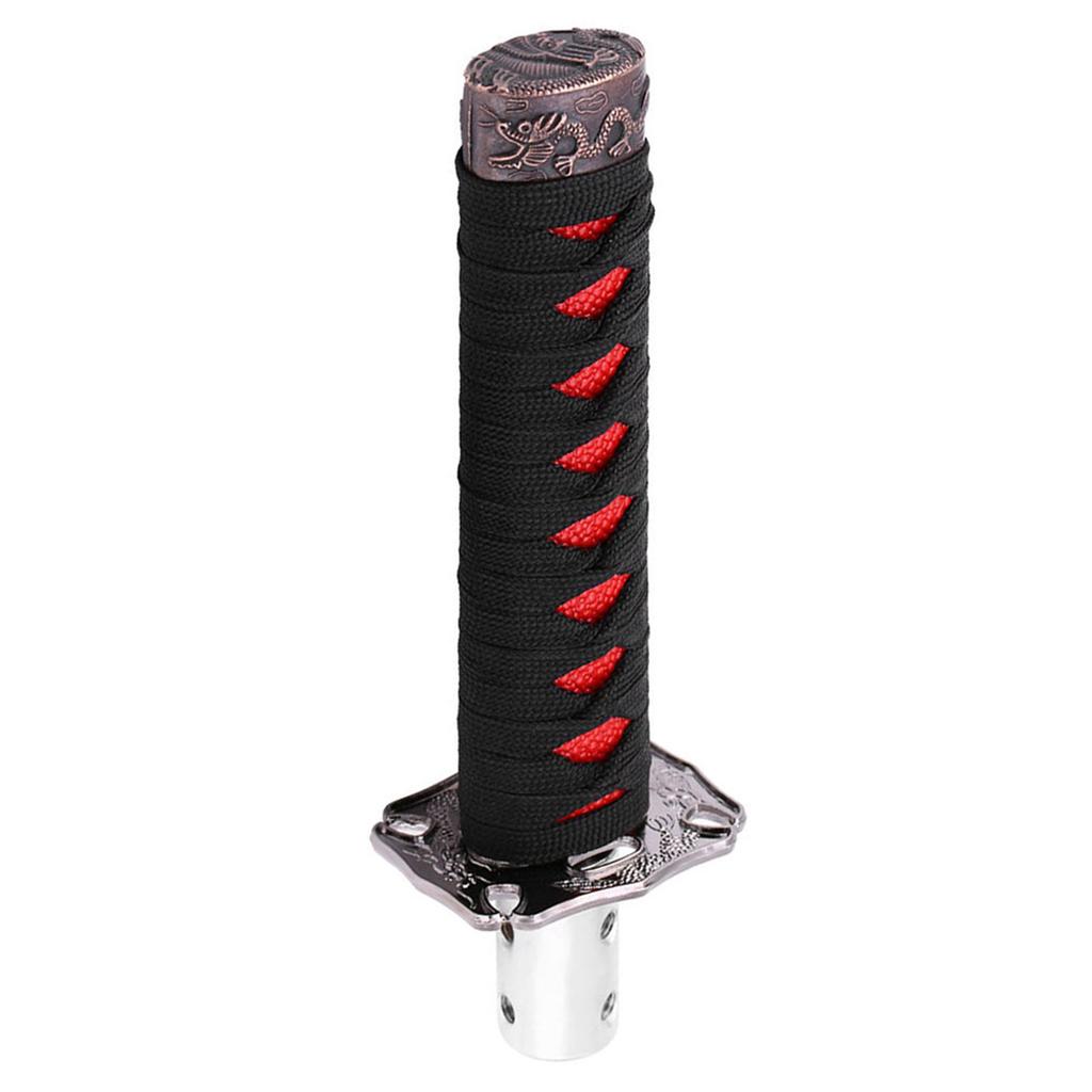 Universal Japanese Sword Car Gear Shift Lever Knob Shifter with 4 Adapters Black Red