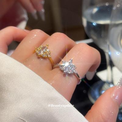 Exquisite Shining Zircon Oval Open Ring, New Light Luxury High-end Ring, Elegant Temperament Jewelry