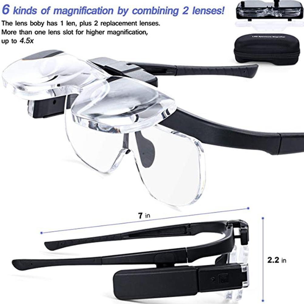 Portable Headband Magnifying Glass with Light Dual Lens Slot Glasses Set