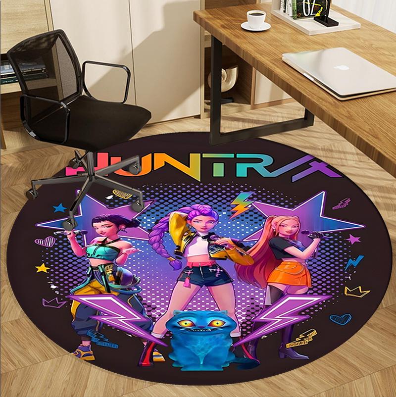 KPop Demon Hunters Pattern Round Rug, Indoor/Outdoor Mat, for Picnic, Gameroom, Bedroom, Office, Living Room, Home Decor Carpet, Birthday Gift