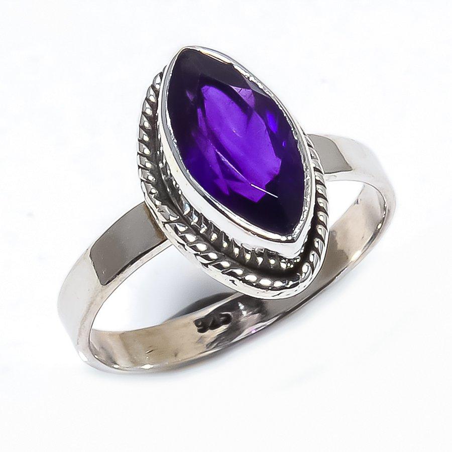 Natural African Amethyst Gemstone Handmade 925 Solid Silver Gift Ring S.7 C0y24