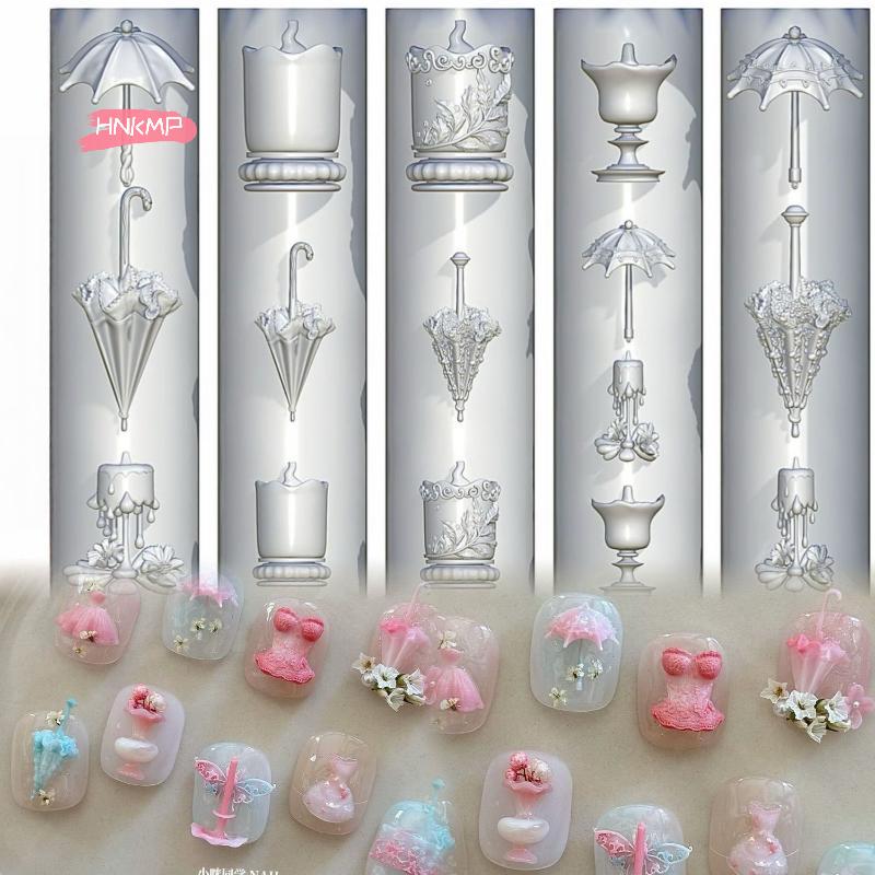 3D Silicone Nail Mold Butterfly Flower Design Sweet Bow Bead Chain Pattern for DIY Nail Art Decor Transparent Manicure Tools