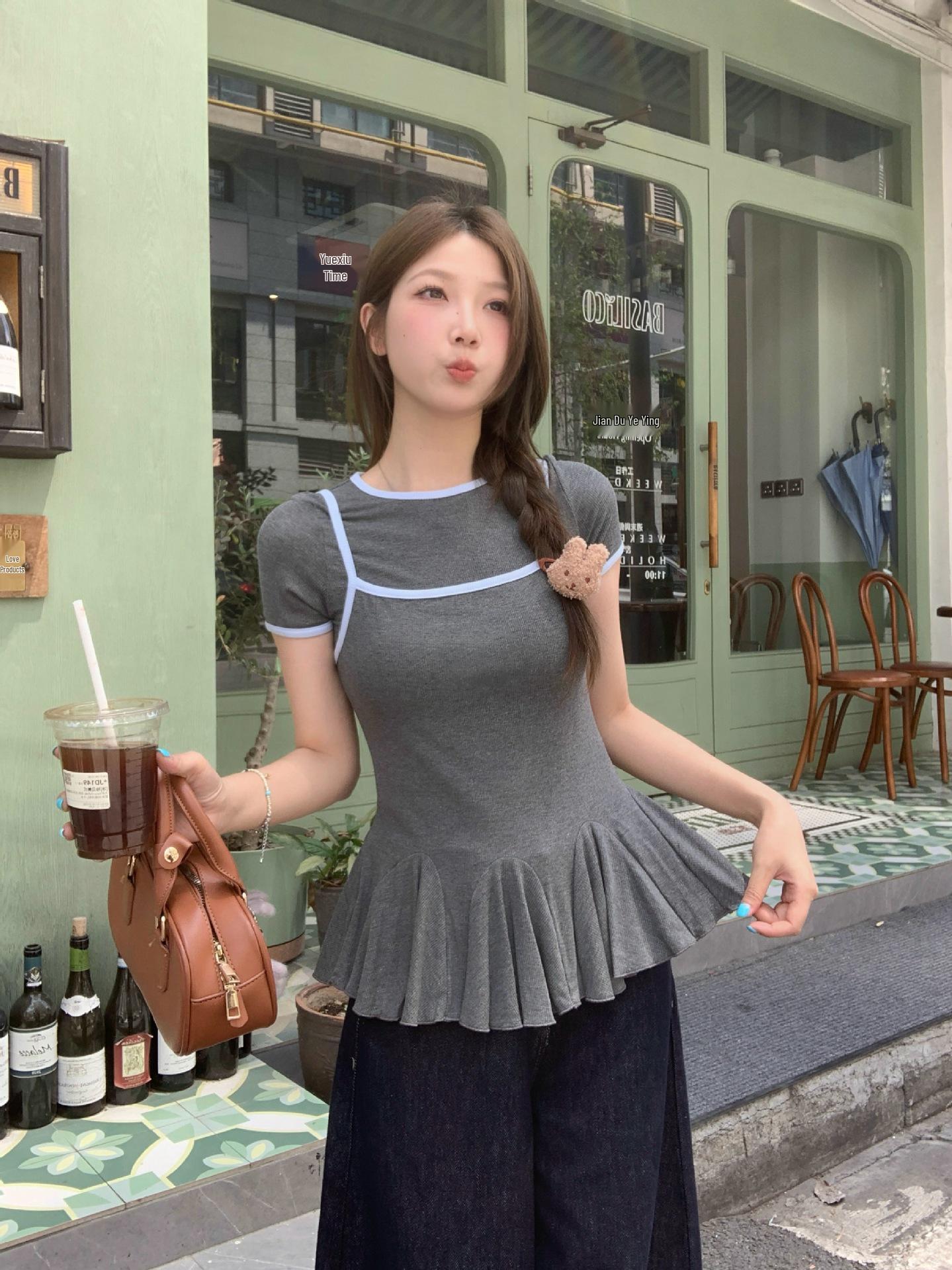 

Plus Size Pure Desire Color Block Camisole Vest & Slimming Bodycon T-shirt Set for Women XL