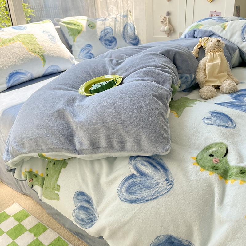 Thickened Milk Fleece Four-Piece Warm Coral Fleece Bed Sheet Quilt Cover Fleece Bedding Flannel