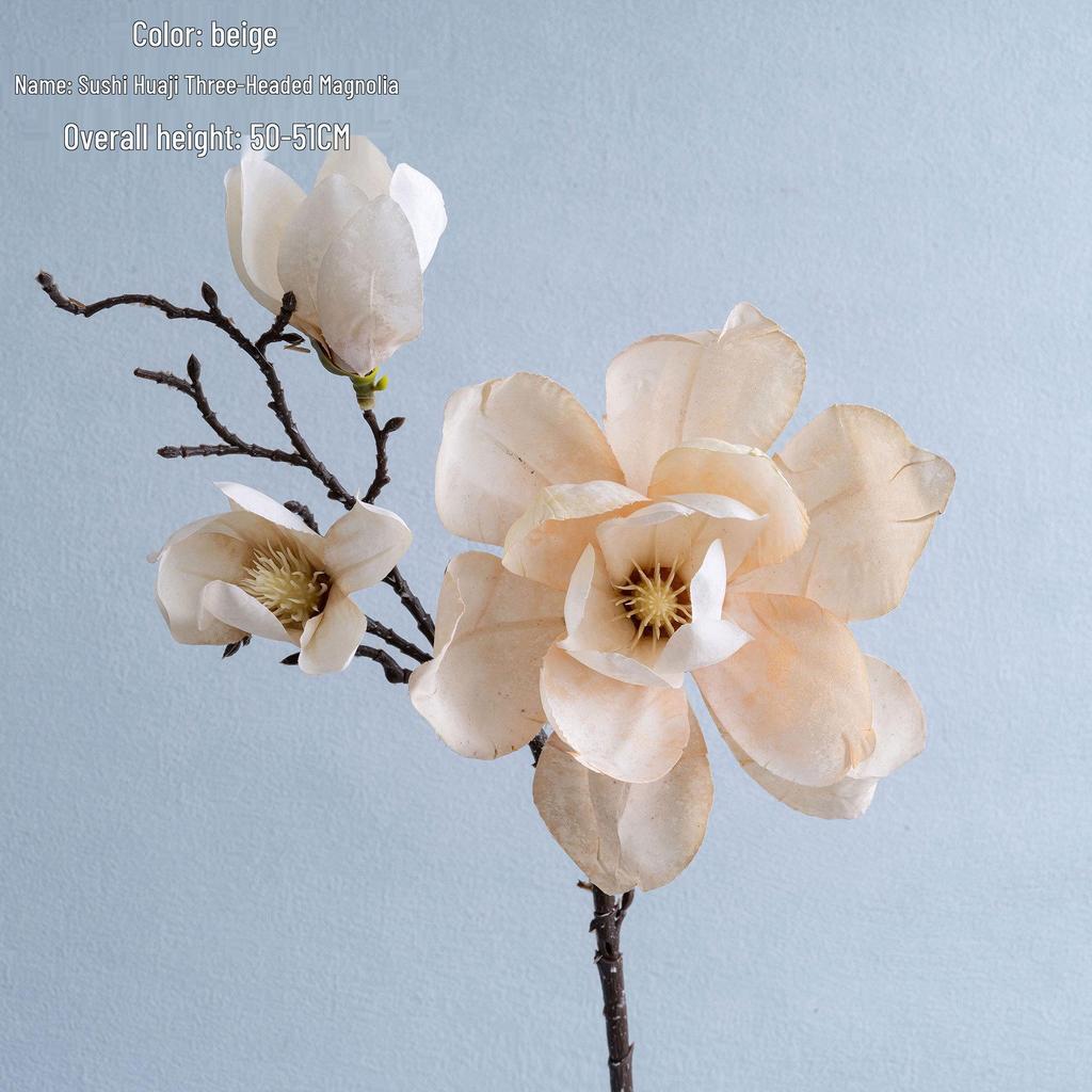 Su Shi Hua Ji Three-Headed Magnolia Artificial Flowers, Green Plants INS Style Wedding Decoration Crafts