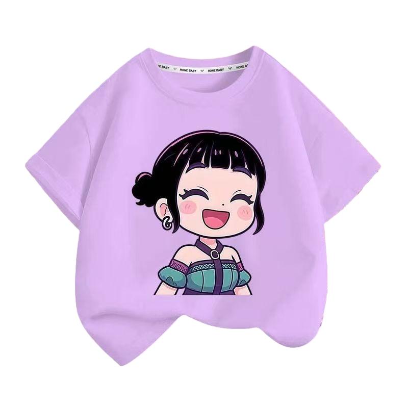 School Girls Pink Purple Sumer T-shirt Outdoor Leisure Anime Girl Clothes Summer Tee Tops
