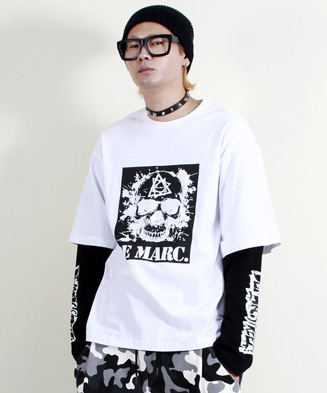 Deumakeu Skull Graphic Double Sleeve Long Sleeve T-Shirt White