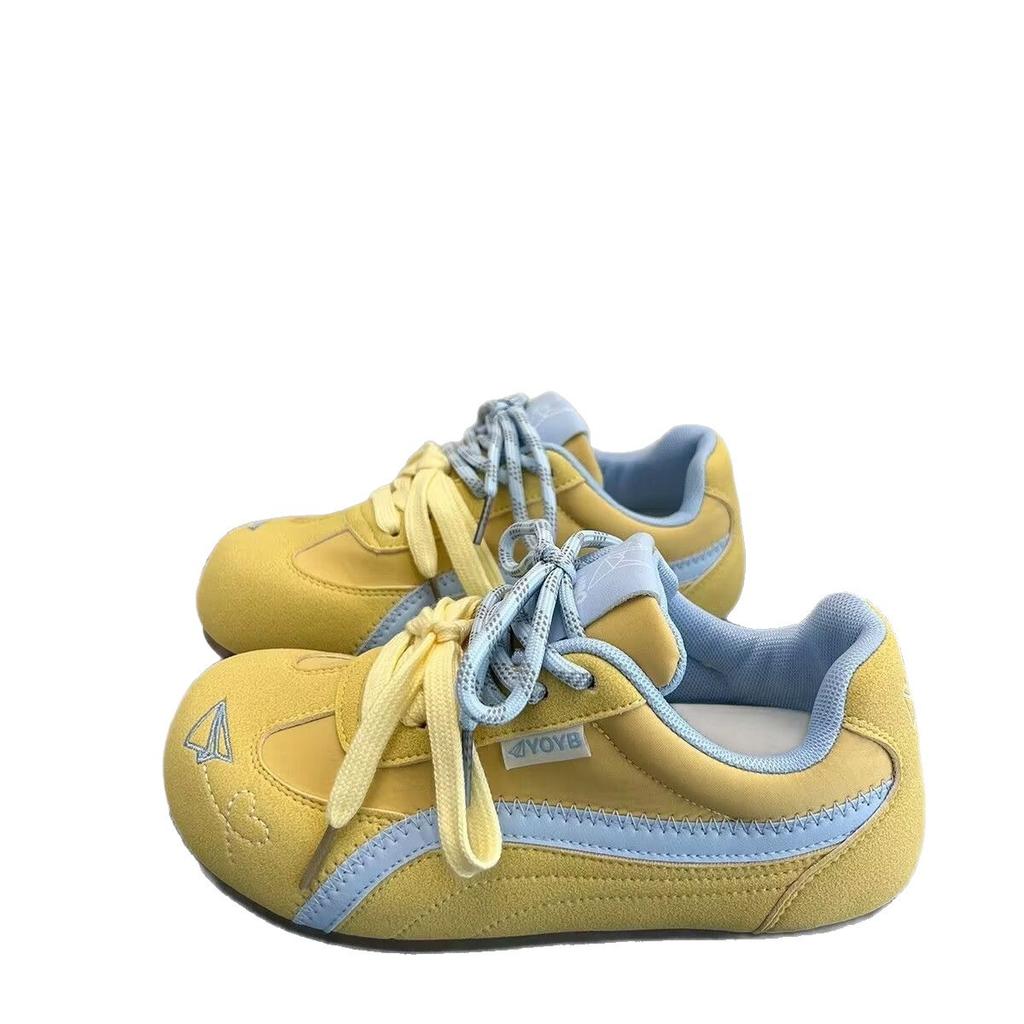 Red Retro German Training Shoes Women's 2025 Summer New Round Head Student Forrest Gump Shoes Fashion Trend Flat Sneakers