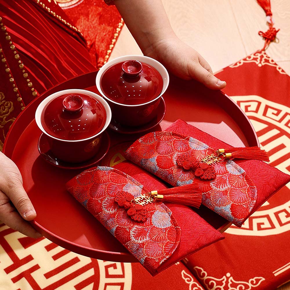 New Year Blessing Words Brocade Red Envelope Brocade Cloth Tassel Spring Festival 2025 Money Pocket HongBao Best Wishes