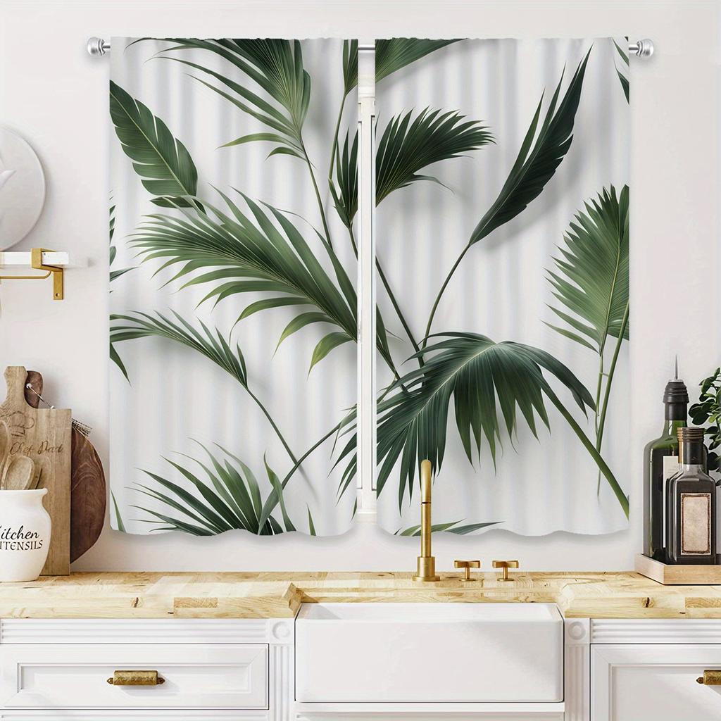 2pc Green plant print pattern curtains   polyester fabric   machine washable   suitable for living room and bedroom decoration
