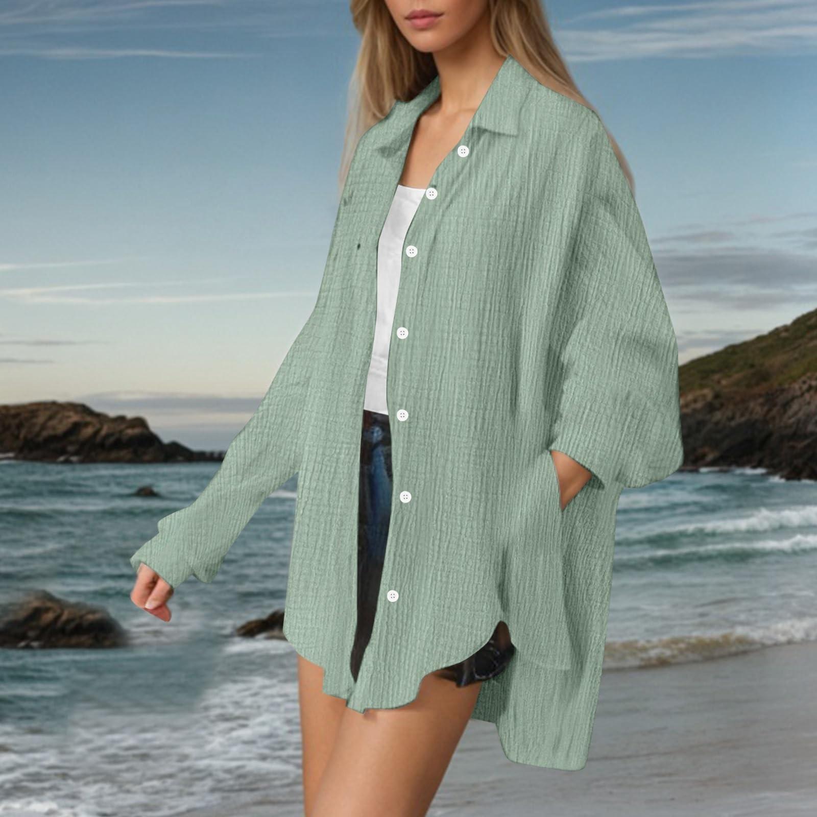 

Women s Fashion Casual Long Sleeve Double Layer Wrinkle Lapel Button Down Shirt Top S