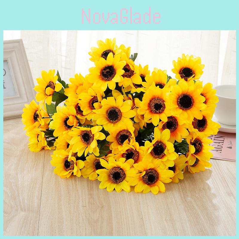 Colored Artificial Sunflower Fake Silk Flower Bouquet For Wedding Decor**