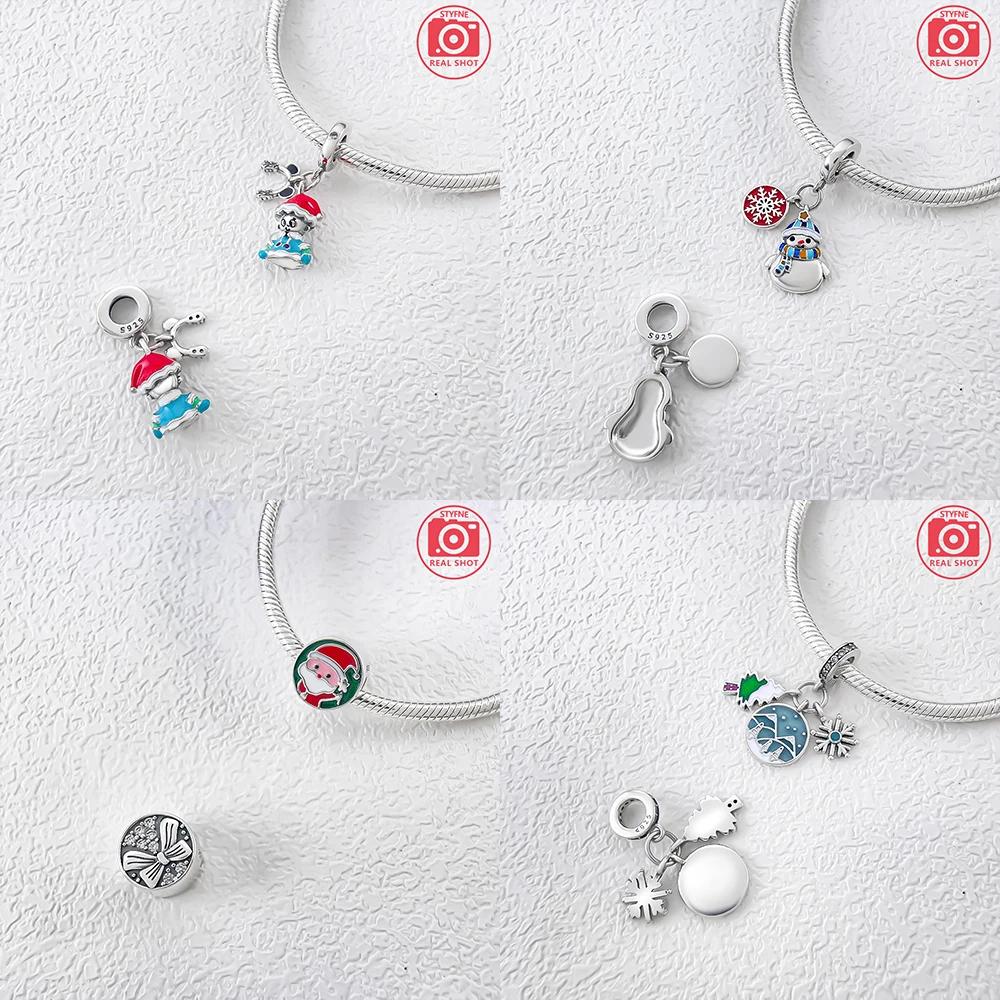 Original Charms Copper White Snowman Snowflakes Christmas Tree Pendant Beads Fit Bracelet Women Making Gift Accessory