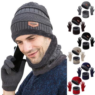 Three Piece Set of Adult Hat, Scarf, Touch Screen Gloves