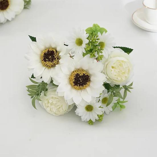 Artificial Sunflower Stem Realistic Fake Silk Sunflower Peony Wildflower Bouquet for Bridal Bouquets Wedding Centerpieces Home Party Table Vase Decor