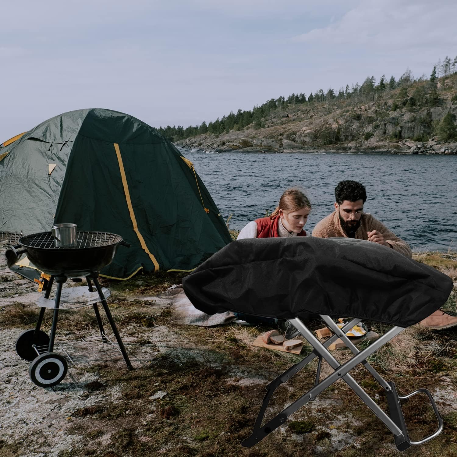 Savita BBQ Grill Cover, Heavy Duty Portable Grill Cover Black BBQ Grill Cover Waterproof Fabric and Adjustable Hem Grill Cover for Weber 9010001