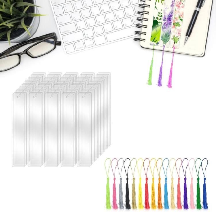 Rectangular Bookmarks Acrylic Bookmarks Blank Bookmarks Tassels Set for Student