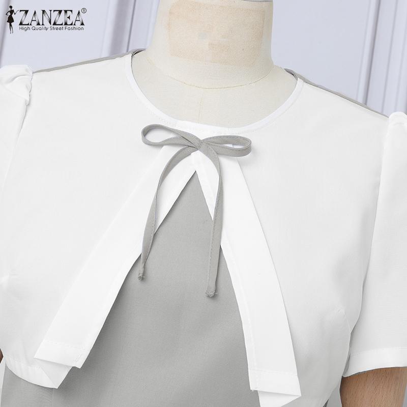 ZANZEA Women Casual Round Neck Short Sleeve Patchwork Dress Summer