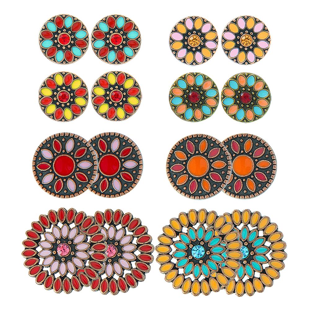 Women's Cute Oil Drop Stud Earrings Vintage Multicolor Earrings Set Geometric Roud Boho Party Decors Daily Wear Gifts Versatile
