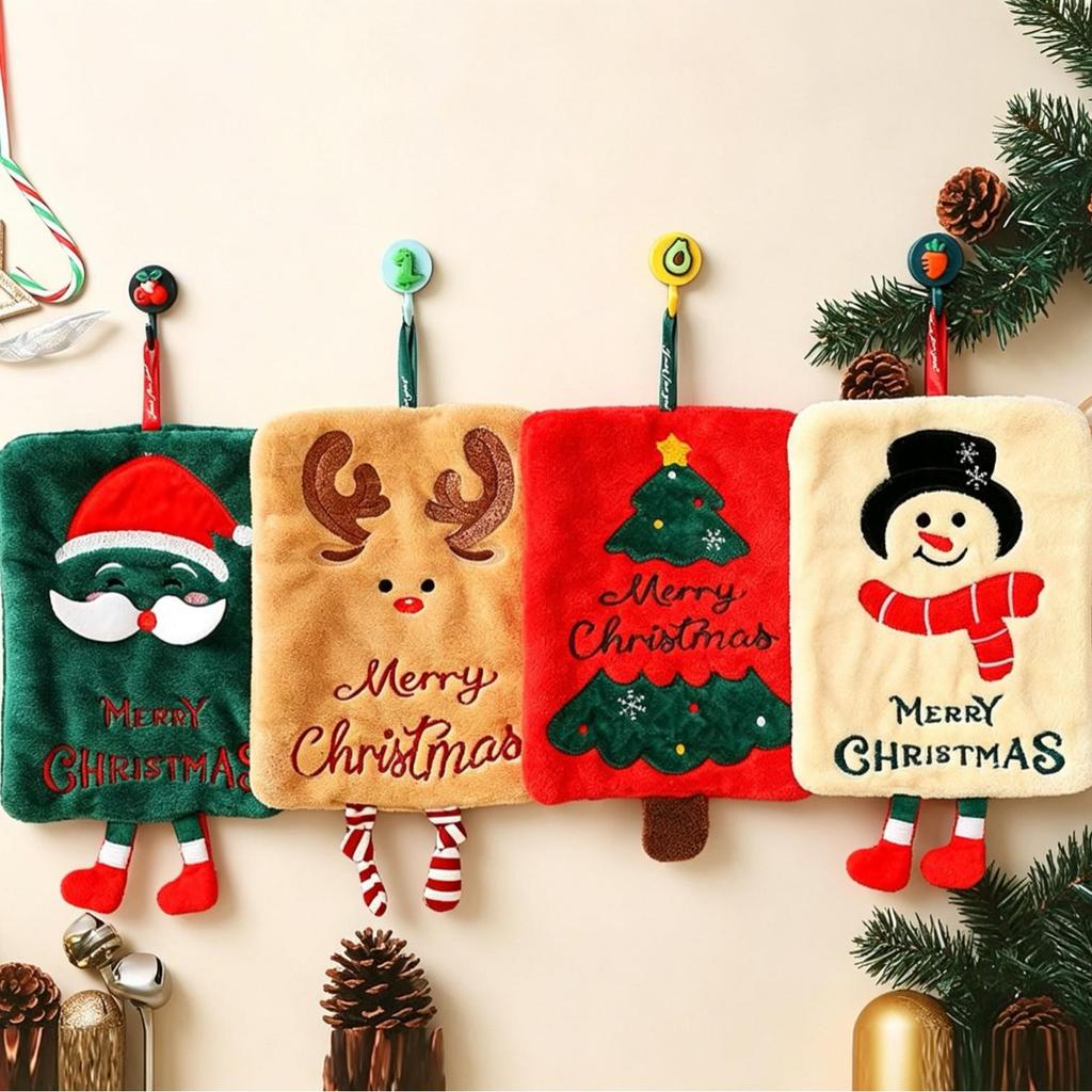 Christmas Coral Fleece Hanging Hand Towel - Quick-Dry, Lint-Free, Absorbent for Kitchen & Bathroom