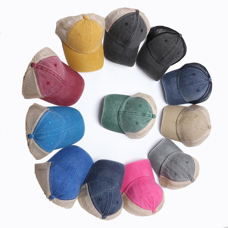Custom Summer Solid Color Washed Cotton Mesh Hat Baseball Cap Men'S Outdoor Sun Protection Sunshade Fashion All-Match Woman Hats
