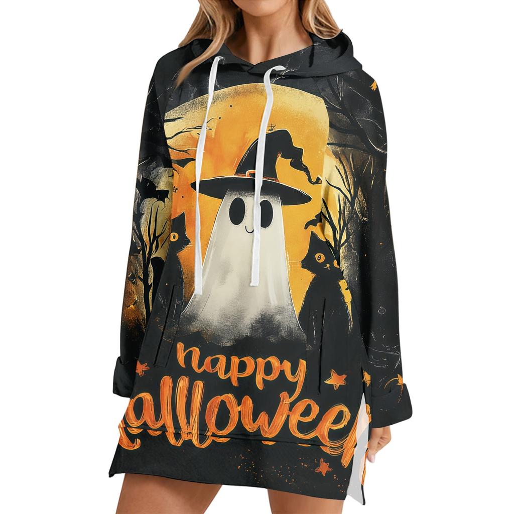 Women's Halloween Printed Long Sleeve Hoodie Casual Fashion Pullover Top