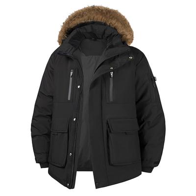 Casaco de Penas Masculino Workwear com Múltiplos Bolsos, Gola de Pelo Removível, Jaqueta de Caminhada ao Ar Livre Masculina 50 Penas de Pato Branco com Capuz Solta