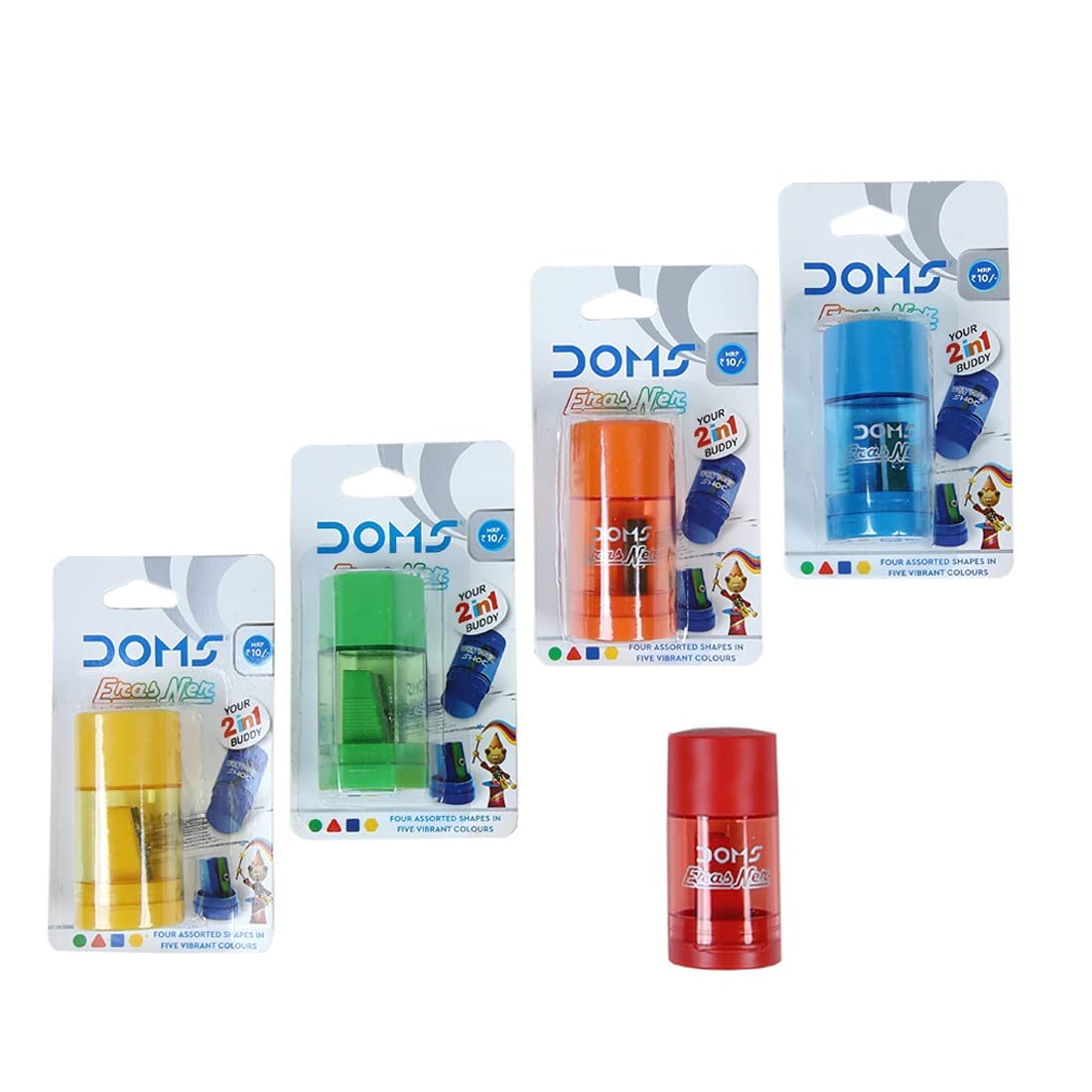 Doms Erasner Eraser Sharpener Blister Pack 10 Pcs Combo Set for Students Artists Engineers Architects Stationery
