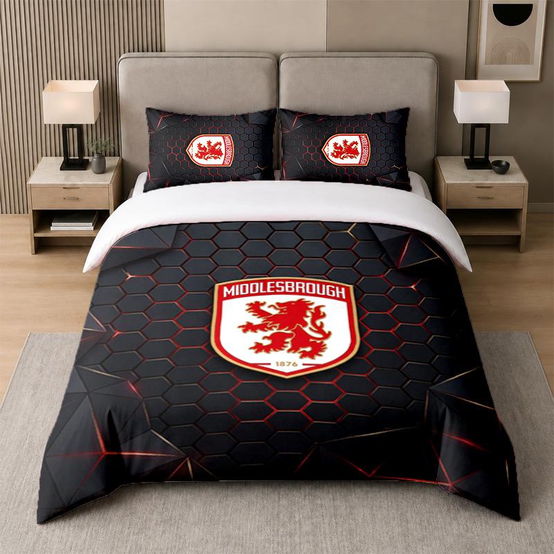 3Pcs Bedding SetMiddlesbrough FC Soft Bed Sheet and Two Pillowcases Home Bedroom Decor