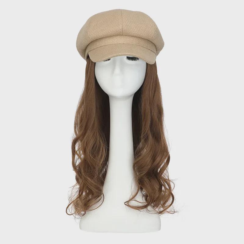 Women's Long Wavy Detachable Hat Wig – Full Head Natural-Look Curly Hair