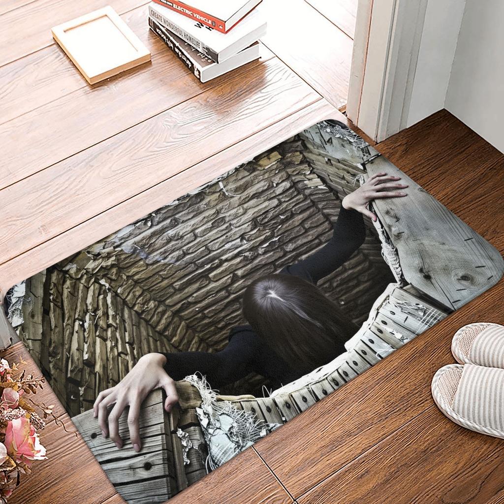 Realistic 3D Wolf  Peeking Out Of Torn Doormat Anti-Slip Bathroom Kitchen Mat Living Room Floor Door Entrance Carpet Rug