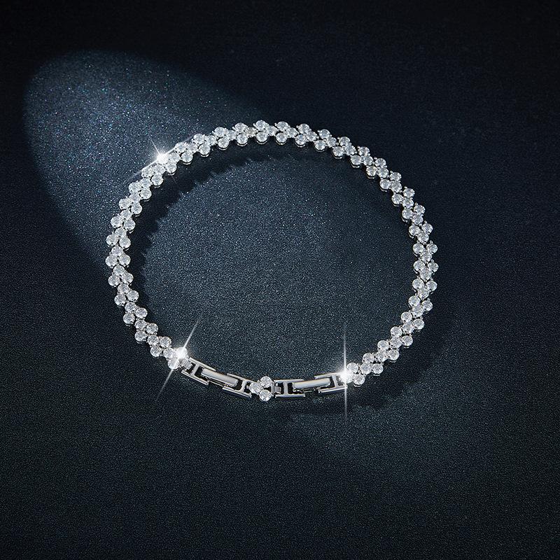 Ruizuan 925 Silver Moissanite Bracelet with Clover Inlay Handmade 18K Rhodium Plated Jewelry Necklace