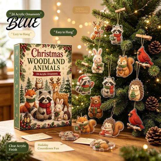 Festive Countdown Calendar Forest Party 24-Day Christmas Advent Calendar Woodland Animal Set with Favors