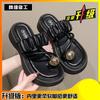 Popular casual vacation style small man heightened thick bottom wear-resistant beach cool slippers waterproof table one-word slippers women's tide