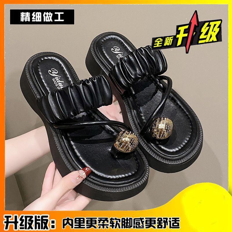 Popular casual vacation style small man heightened thick bottom wear-resistant beach cool slippers waterproof table one-word slippers women's tide