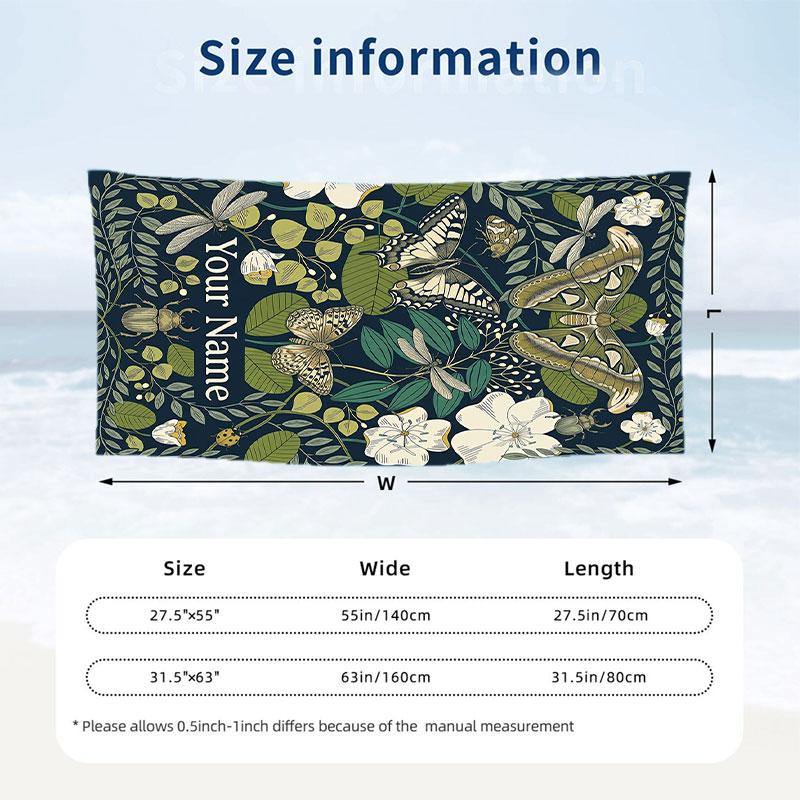Butterflies Birds Night Sky Theme Quick Dry Beach Towel Custom Name Text Print Large Sand Resistant Towel Beach Vacation