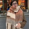 Windproof Knitted Stripe Scarf Thickened Long Wool Tassel Scarf Women's Cashmere Shawl  Student