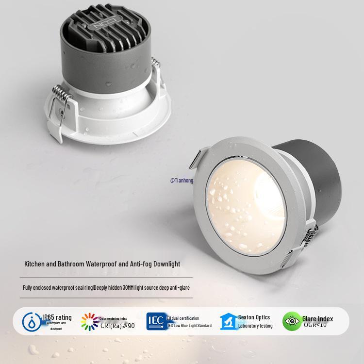 

Sidon 7.5cm Waterproof Ceiling Pendant Downlight for Bathroom, Vanity, and Kitchen ES13F 7W Warm White Light 4000K Black Cover