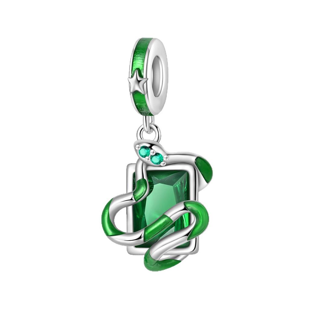 S925 Silver Vintage Serpent Pendant Jewelry Accessories Green Snake Beads For Bracelet Necklace Decoration