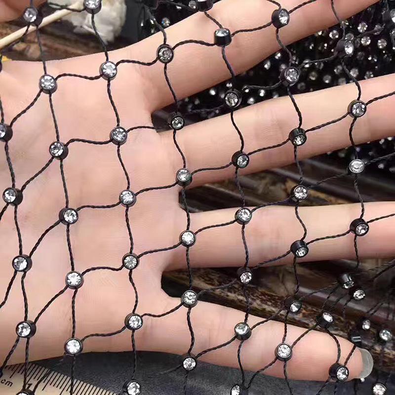 1 Yard Crystal Diamand Fishing Net Fabric Hollow Out Stretchy Mesh Lace Fabric For Sewing  Dress Bag Shoe Garment Material