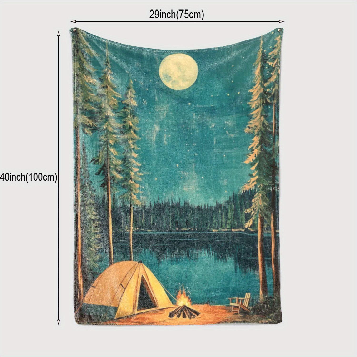 

1pc, Contemporary Camping Print Flannel Fleece Throw Blanket, 100% Polyester, Digital Print, All Seasons, Tear Resistant, 200-25 130x150cm