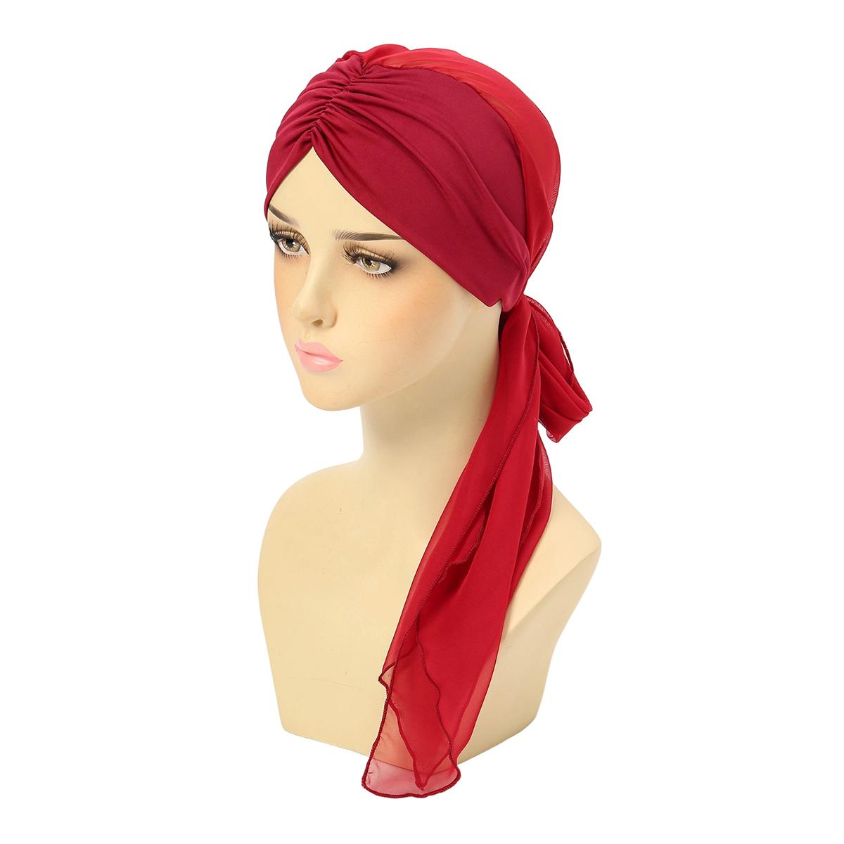 

New Women Muslim Turban Hijab Cancer Chemo Hat Solid Color Cap Hair Loss Cover Head Scarf Stretch Bandana Pre-Tied Headwear