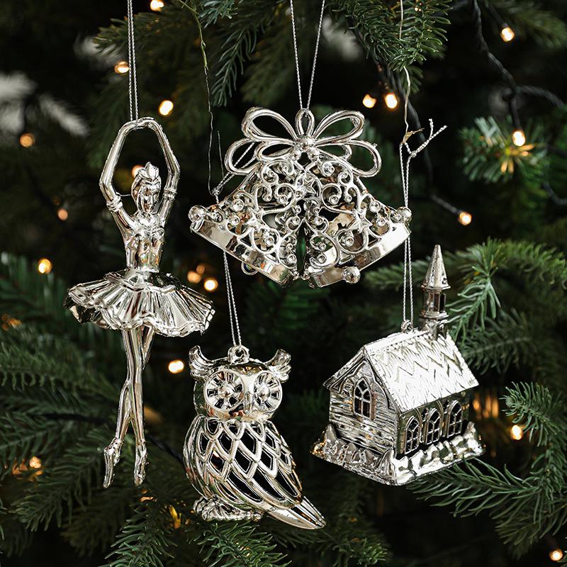 Silver Irregular Electroplated Christmas Tree Ornaments - Glossy Plastic Pendants In Stock