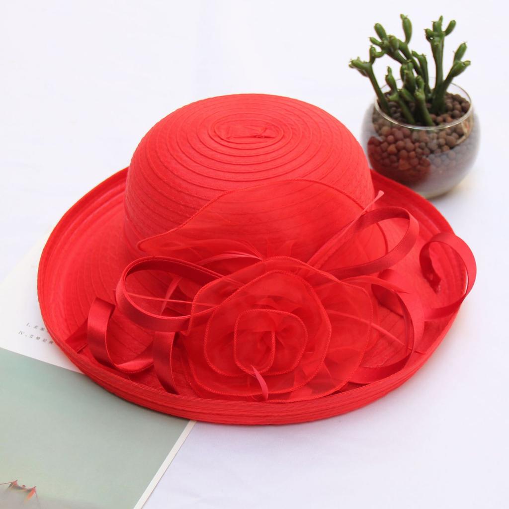 Sunscreen Sun Hat Organza Flower Mesh Sun Hat Spring And Summer Foldable Women'S Crimped Top Hat